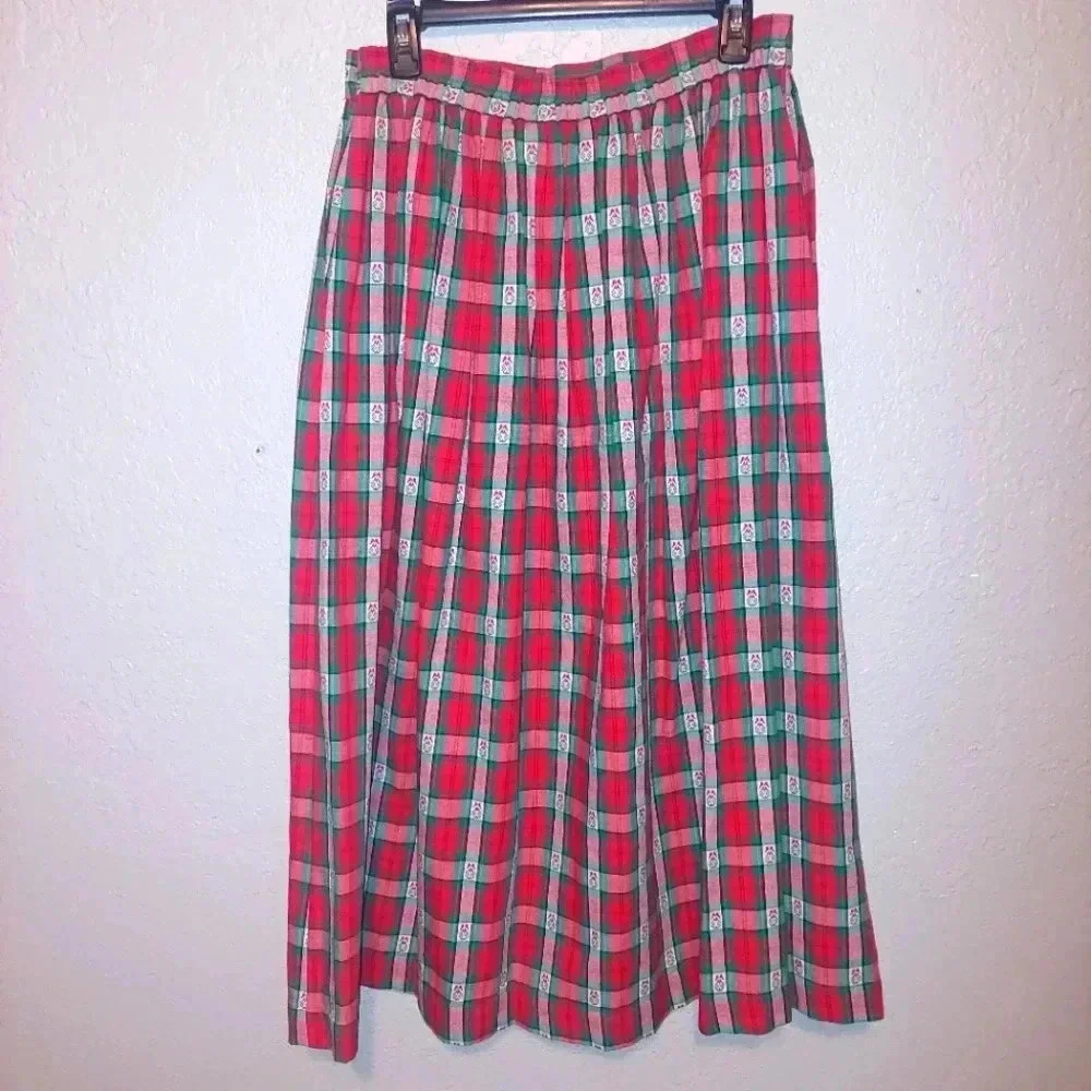 90s Bechamel Christmas Plaid Maxi Holiday Skirt Cotton Folk Skirt Red & Green 12